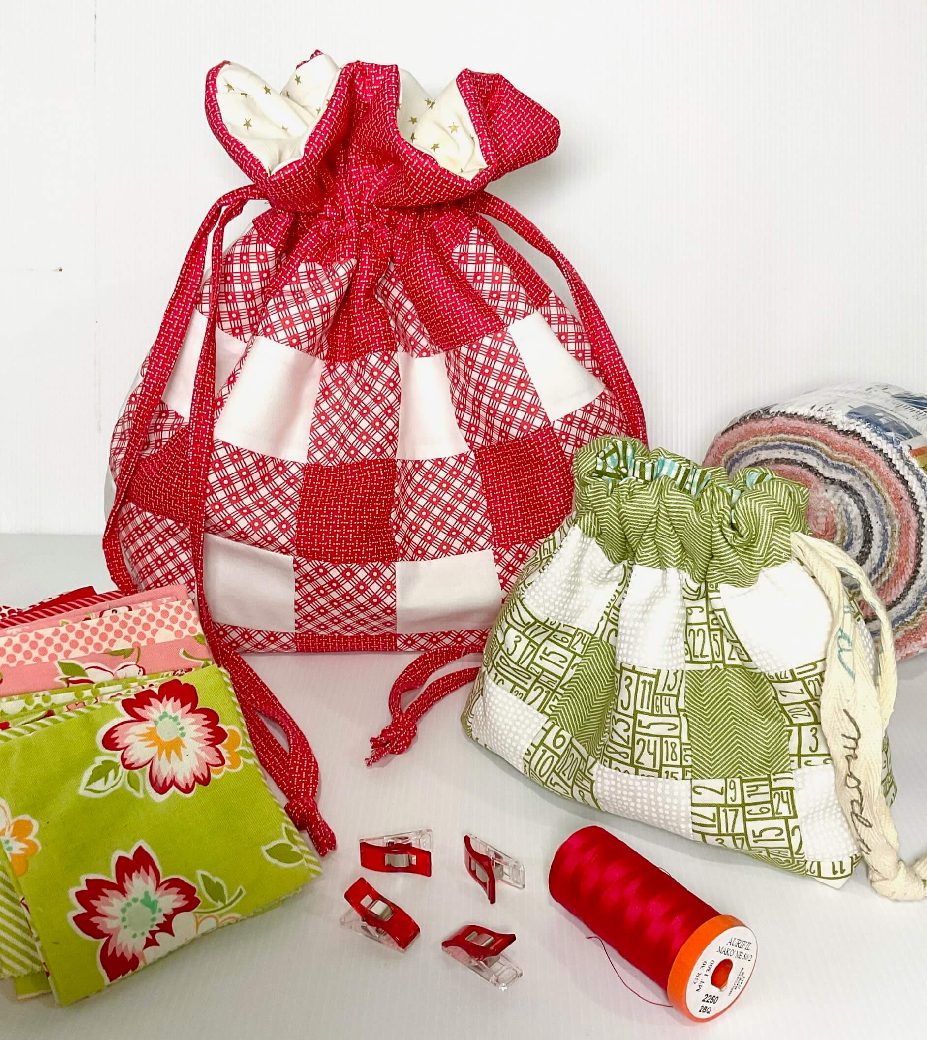 R&D.M.o-☆GINGHAM CHECK DRAWSTRING BAG2点 R＆D.M.Co-｜LINEN